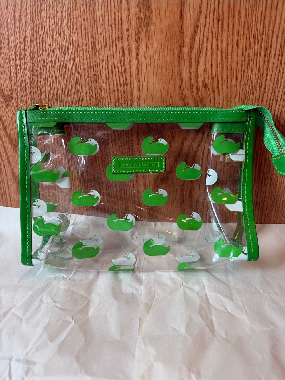 Dooney & Bourke Clear Tote and Pouch with Bright Green Ducks - Picture 5 of 7